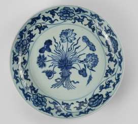 A large underglaze blue decorated dish with Lotus flowers in the Ming style #porcelain