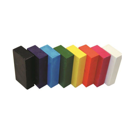 Block Coloring Crayons Color away with these Block Coloring Crayons. They are multipurpose crayons that write on paper, windows, glass, mirrors, and even whiteboards; but wipe away easily for quick cleaning. Each pack comes with 8 vibrant and bold colors that transform into paint when used with a wet brush.