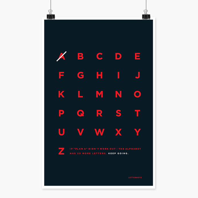If Plan A didn't work, the alphabet has 25 more letters. Keep going. #poster #typography #minimalist #artprint #words #letters #less #keepgo