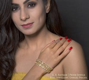 23k Gold and Diamond Polki 2 Line Bracelet - gold diamond polki kundan meena jadau jewellery