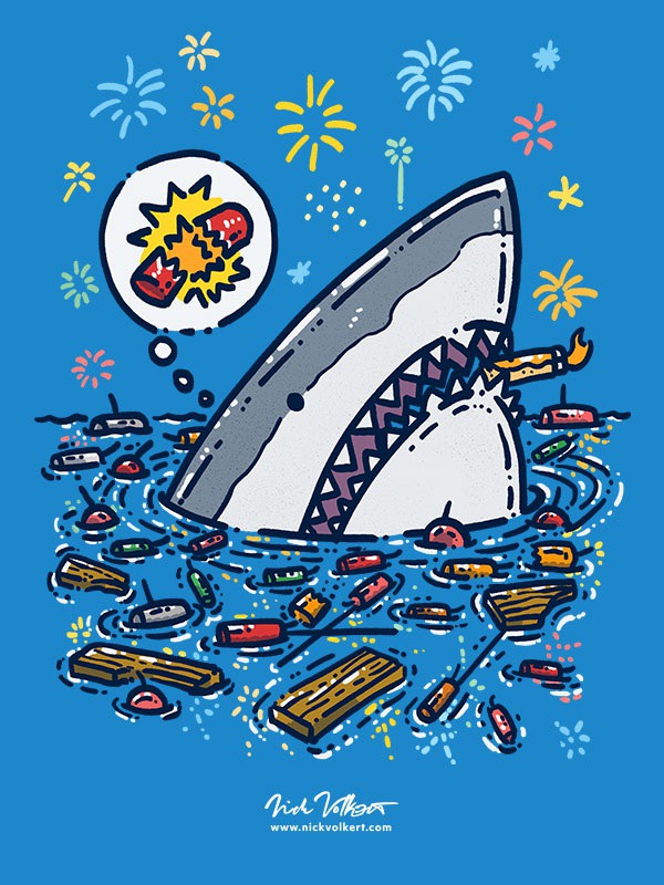 A bit belated celebration of Indepedence Day coming in hot with a shark that is about to potentially have a very bad day! New in my shops!