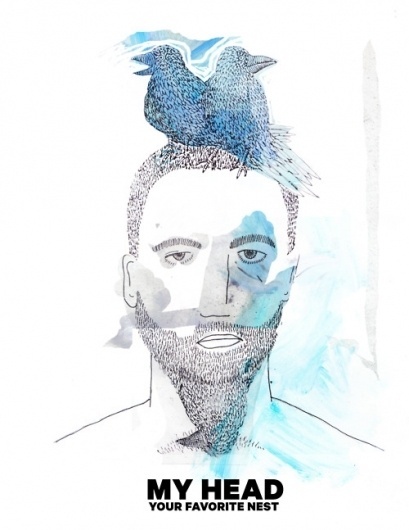Char Lee #bearded #beard #birds #illustration #blue #man #charlee