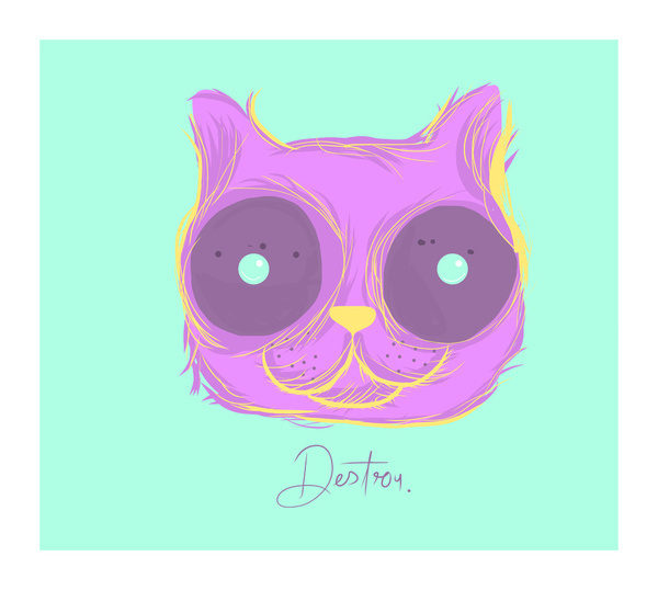 Cat thoughts Art Print #illustration #color #cat #typography