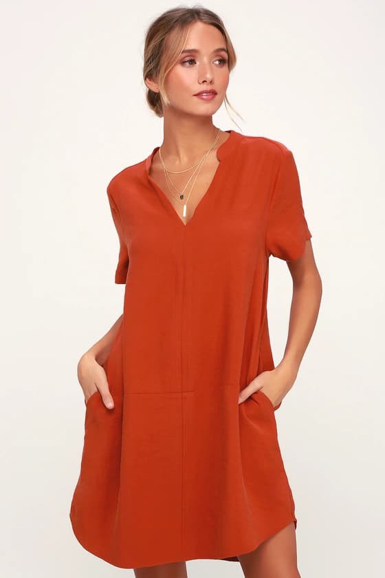 Siesta Rust Orange Short Sleeve Shift Dress - Browse Ideas | GoodStuffUP