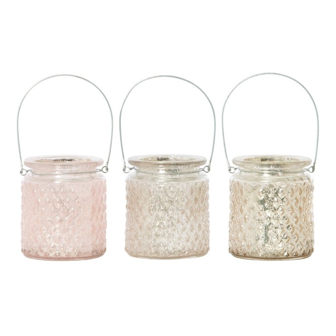 Olrig, Rose Quartz, Taupe Mini Glass Lanterns, Set of 3
