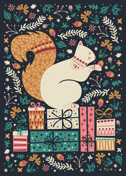Merry Little Squirrel Art Print #poppyred