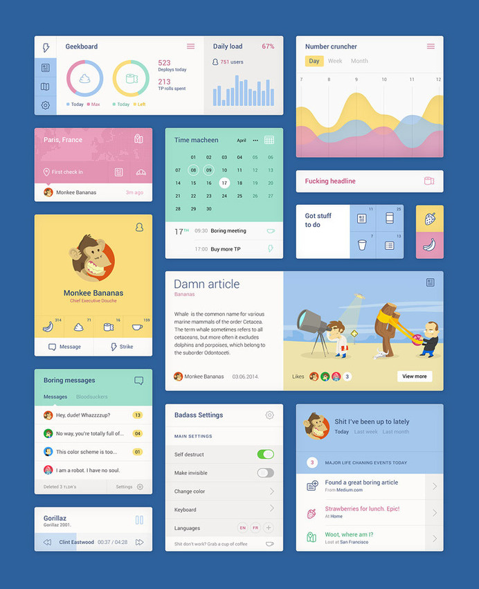 Flat and Colorful UI kit PSD