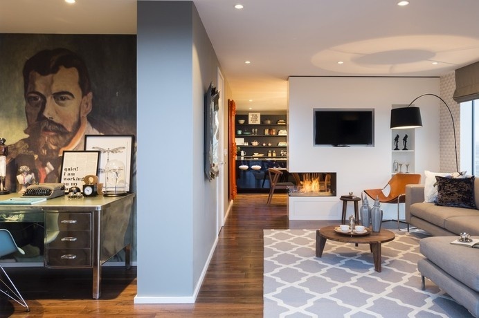 View of open plan living The Filaments Penthouse Collection Suna Interior Design Striking Three Bedroom Duplex Exuding a Vivid Personality i #apartment #design #decor #duplex