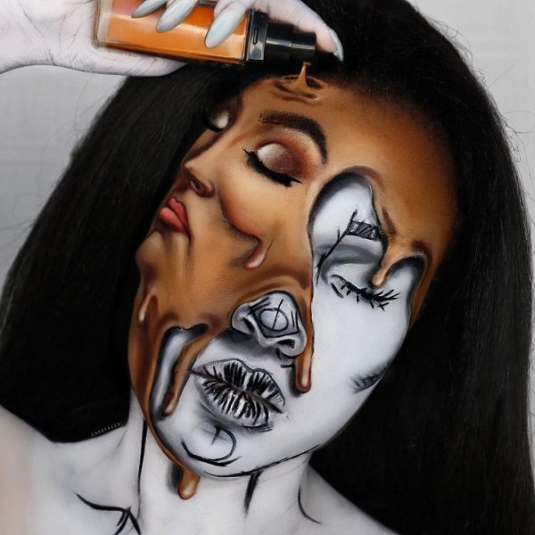 Melted double-face Halloween makeup