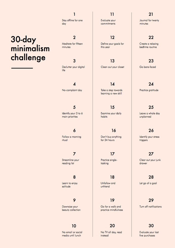 30-Day Minimalism Challenge #calendar