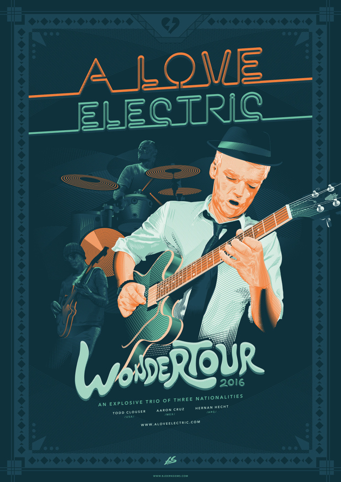 #Aloveelectric #jazz #jazzrock #psychedelic #toddclouser #hernanhecht #aaroncruz #band #music #poster #electricity #linework #shading #cross