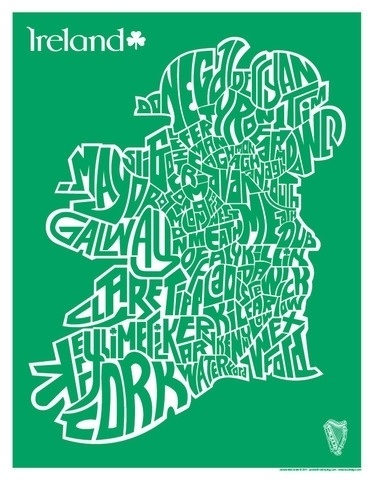 metalboxdesign — Ireland County Map Silkscreend Poster: 1 Color #typography #ireland #design #map #green