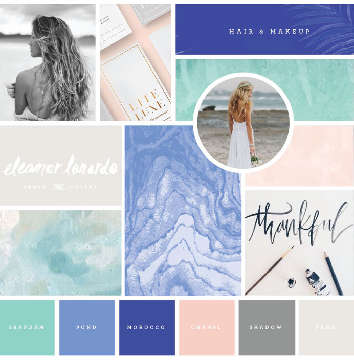 branding, beach branding, gold foil, pink and blue, logo, design, graphic design, portfolio, mood board