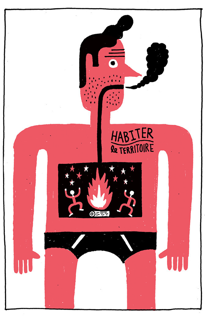 Benoit Tardif / theatre de la licorne / colagene.com #smoke #drawing #illustration #fire #man #naive #hand