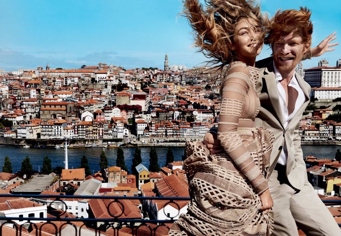 Gigi Hadid and Domhnall Gleeson by Mario Testino