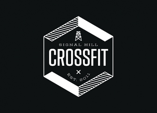 hexagonal black and white fitness logo