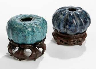 Two brush washer porcelain, turquoise and dark blue glaze #porcelain