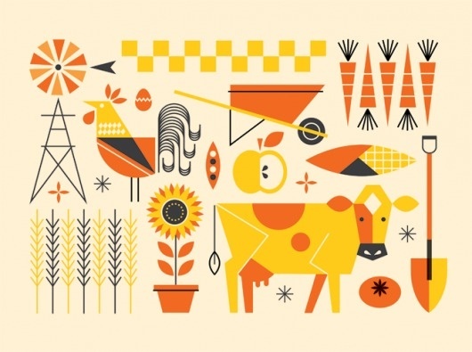 Food Environments - bradwoodarddesign #neatly #illustration #farm #animals #things #organized