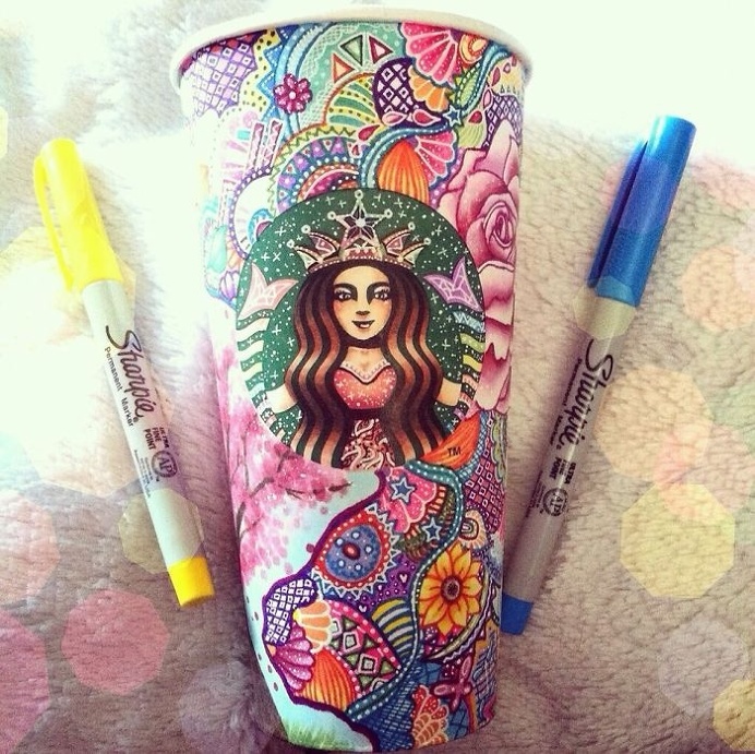 Creative Art Work: Turn Starbucks Cups Into Beauty Art #artwork #illustrations