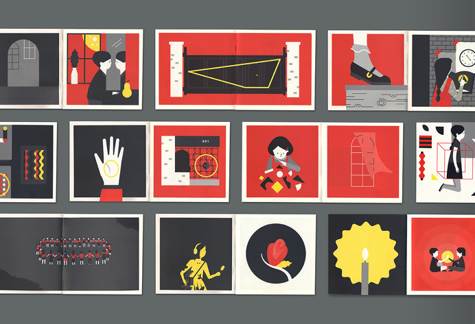 illustration, simple, red, black, yellow