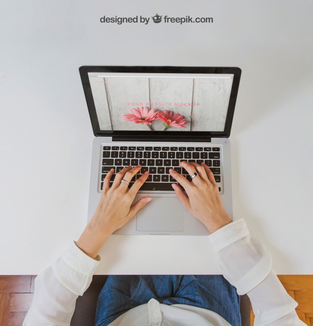 Woman typing on laptop sitting at white table Free Psd. See more inspiration related to Mockup, Technology, Computer, Woman, Girl, Table, Home, Laptop, White, Notebook, Mock up, Modern, Lady, Working, Keyboard, Display, Screen, Female, Sitting, Up, Surfing, Computer screen, Typing, Mock, Browsing and Femininity on Freepik.