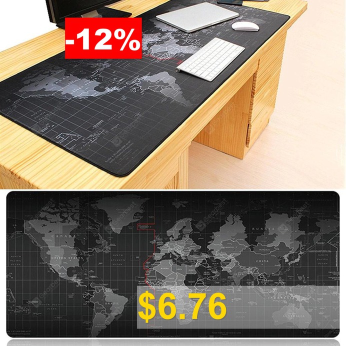 World Map Anti-skid Rubber Mouse Pad Oversized Non-slip Desktop Keyboard Mat - BLACK
