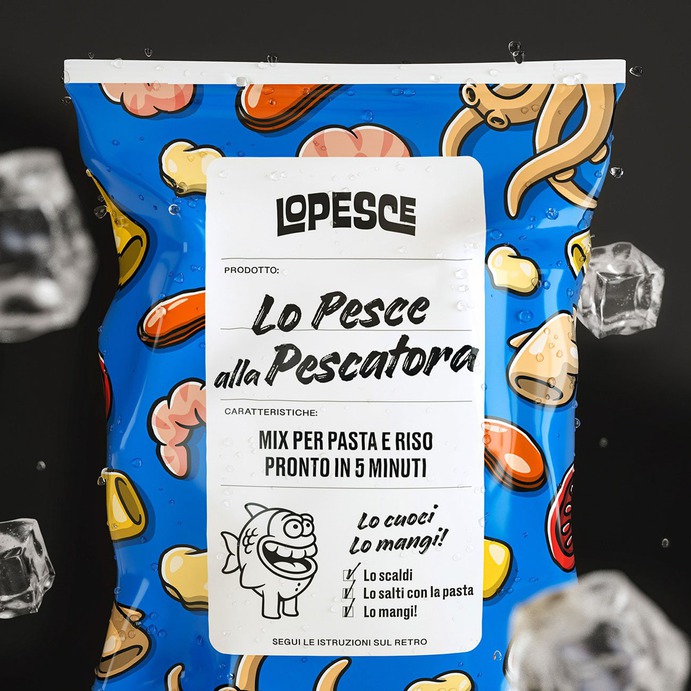 Lo Pesce Branding & Packaging - Mindsparkle Mag Lo Pesce, the main brand of Xilo Trade, breaks the mold of the communication of frozen food in Italy thanks to a funny visual identity, a bright palette and a packaging system which stands out in the refrigerator aisle of the grocery store. #logo #packaging #identity #branding #design #color #photography #graphic #design #gallery #blog #project #mindsparkle #mag #beautiful #portfolio #designer