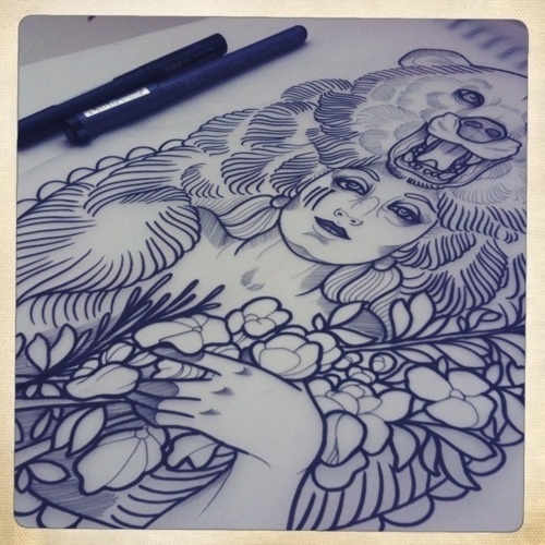 anna enola | Tumblr #ink #girl #illustration #tattoo #art #pen #bear #anna #enola
