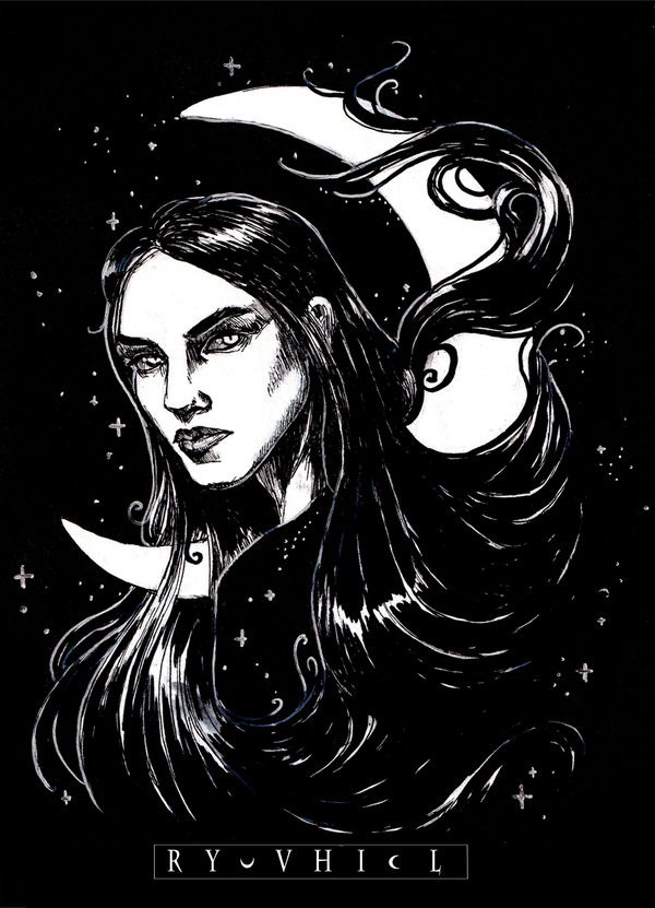 Inktober #18 Moon by Ryuvhiel