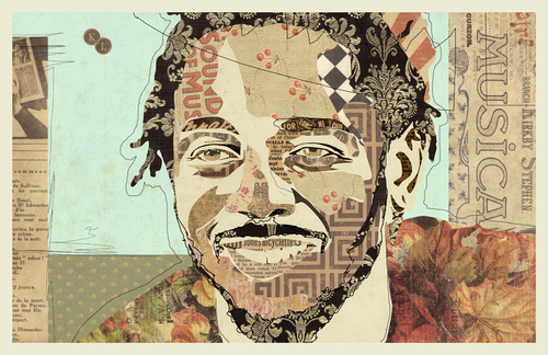 "King Kendrick" www.KyleMosher.com #kylemosher #newspaper #hiphop #illustration #portrait #vintage #art #rap