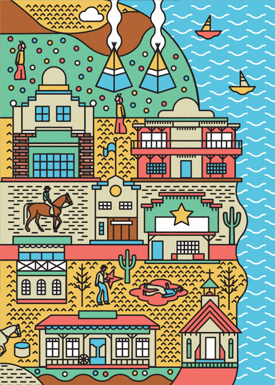 #illustrations #city #vector #poster #art #tpienczak #game #car #pepole #water #plane #man #street #streetart #western #horse #indiana #boat