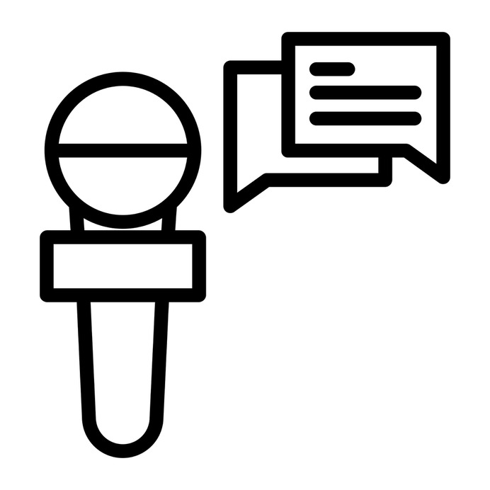 See more icon inspiration related to interview, mic, talk, journalist, interviewer, professions and jobs, hands and gestures, chat bubbles, news reporter, reporter, electronics, report, communications, chat, hand and microphone on Flaticon.