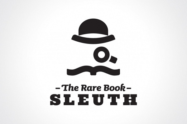 The Rare Book Sleuth – Matthew Olin #lines #book #minimalism #mustache #simple #identity #bowler #hat #logo #monocle