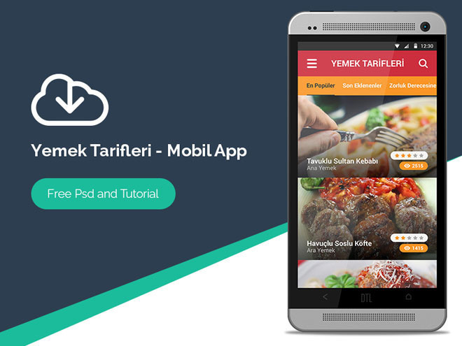 Free Recipe Andriod Mobile App Psd