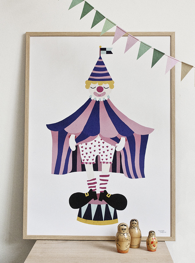 #nordic #design #graphic #illustration #danish#simple #nordicliving #living #interior #kids #room #poster #clown #circus #fun #purple
