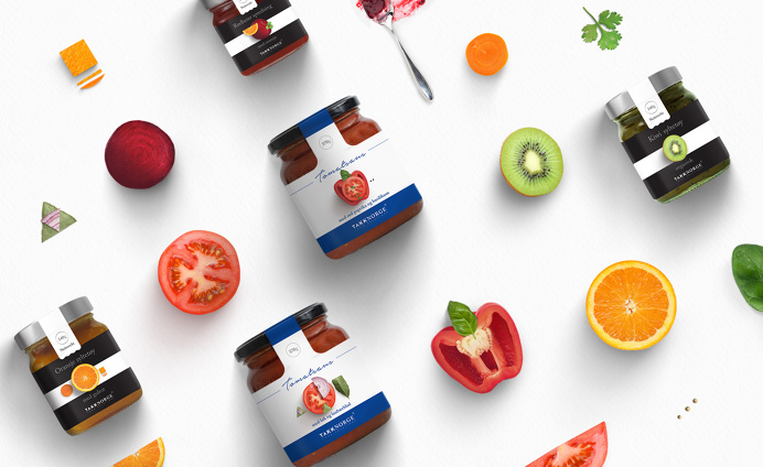 Takk Norge Packaging - Kommigraphics #minimal #structure #grid #canvas #composition #fruits #vegetables #jam #sauce #greek #norway #packagi