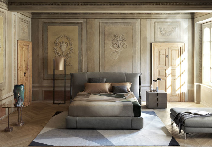 Carlo Colombo designed Amal bed and lamp for Flou - InteriorZine