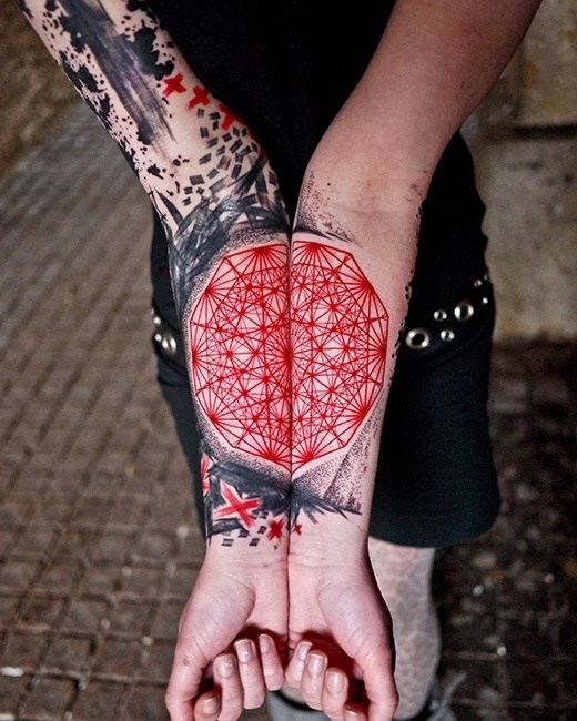 Twibfy #red #graphic #black #tattoo #arms #illustration