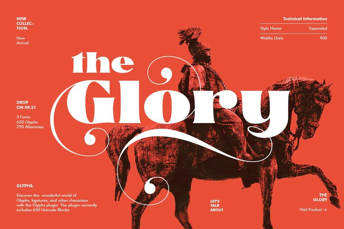 Glosta is a serif font that comes with a very beautiful change character that will bring a touch of luxury and style to your projects. Glosta is perfect for editorial design, branding, headings, logos, magazines and more.

Glosta has 650 glyphs and 290 alternate characters, including multiple language support. With OpenType features with an elegant alternative style.