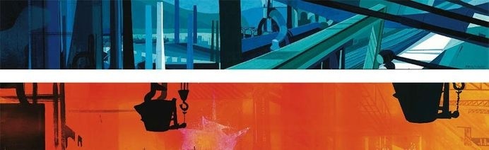 Concept paintings for a Disney industrial film "Steel and America" (1965). Click to enlarge. #peregoy #background #walt #disney #painting
