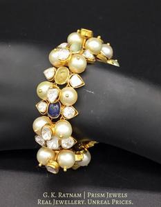 14k Gold and Diamond Polki Open Setting Bracelet with Navratna Stones - gold diamond polki kundan meena jadau jewellery