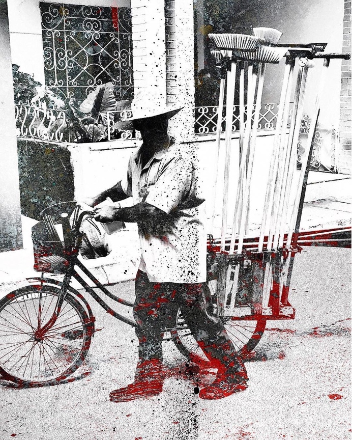 Escobas by Eyeone, 2016 #eyeone #mixedmedia #printmaking #art #cuba #cycling