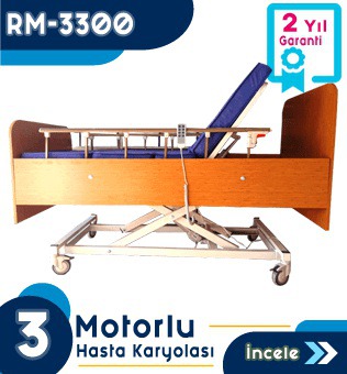 3 Motorlu Ahşap Hasta Karyolası