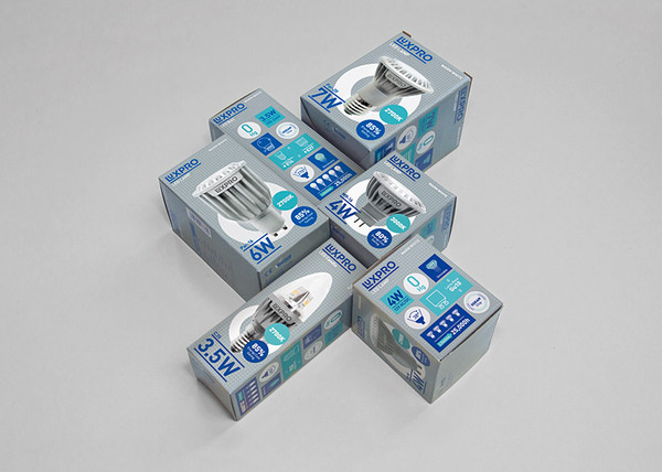 LuxPro LED Light Packaging #packaging #design #graphic #box #info #light #grey