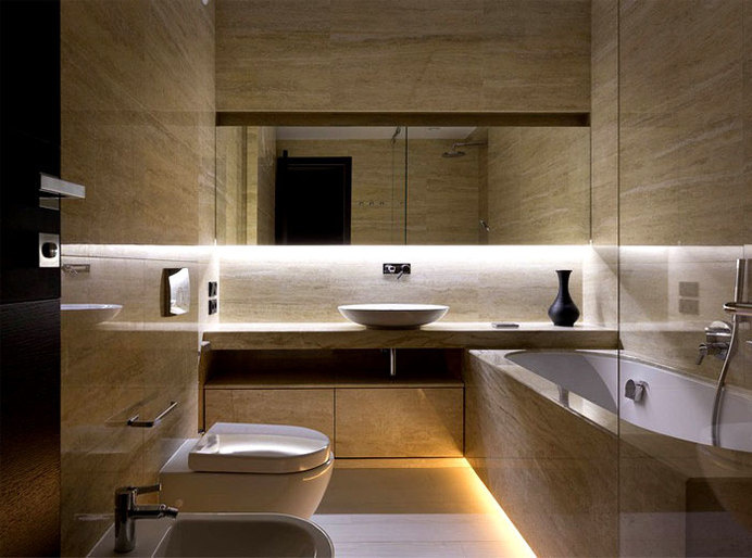 Trendy Functional and Contemporary Home fashionable moody dark living bathroom #interior #bath #design #bathroom