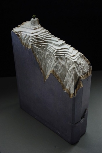 Carved Book Landscapes by Guy Laramee | Colossal #mountain #sculpture #pages #book #landscape #nature