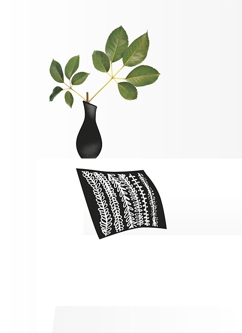 Black and White and Green #white #green #black #leaf #couch #flower #vase #flowe #black pillow