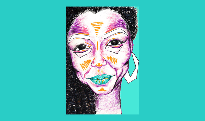Stephanie for 'Birthday Special' series by Chiamaka Ojechi #illustration #colourful #turquoise #teal #purple #afro #lips #oilpastel #minim