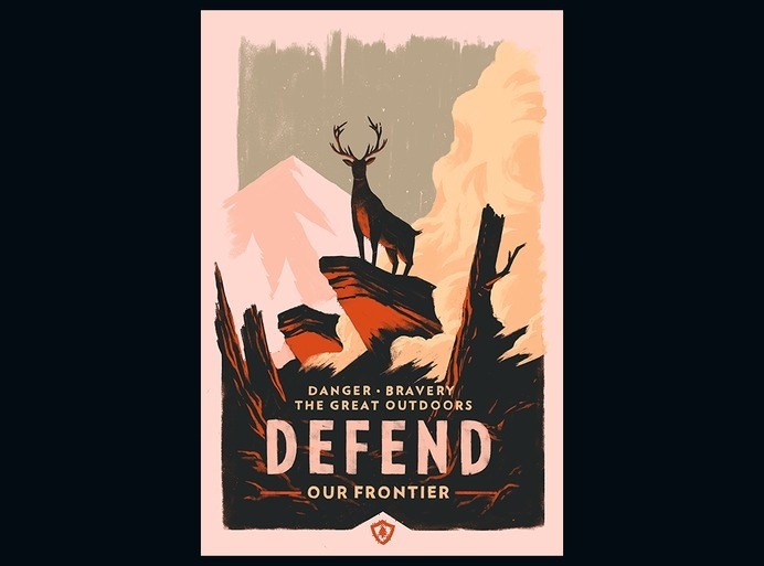 Campo Santo :: Experience • Protect • Defend #inferno #frontier #outdoors #design #stag #illustration #nature #fire #poster #art #defend #beauty