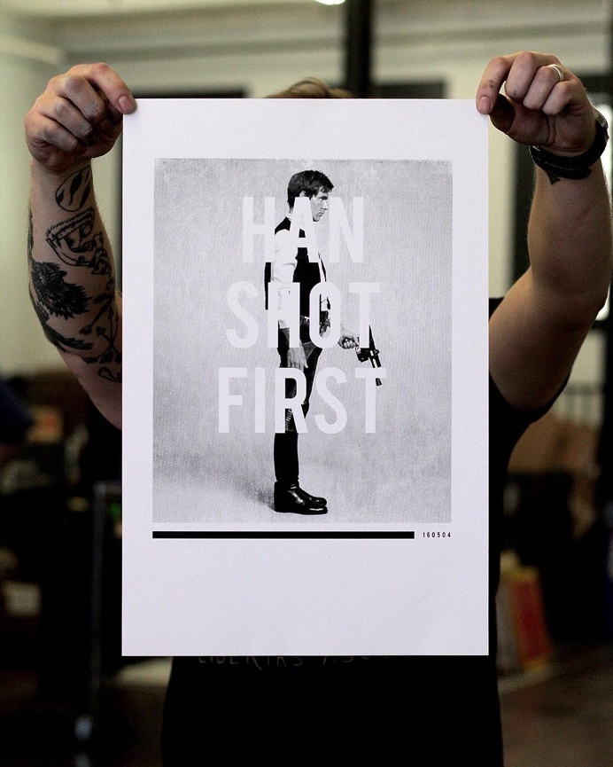 Han Shot First // 160504 #starwars #screenprint #oldschool #12.5x19 #print # minimal #type #bebas